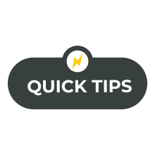 White Quick Tips text with yellow lightning bolt and black bubble background